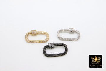 CZ Micro Pave Oval Screw Clasps, Baguettes Large Connector Claw Silver, Black